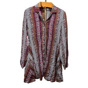 Natural Life Ansley Button Down Mixed Print Shirt Dress Small